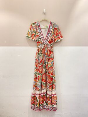 Vestido longo floral recortes Farm P