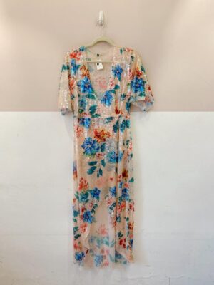 Vestido longo paetês flores Farm M