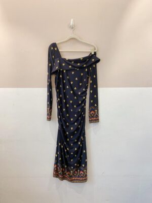 Vestido midi malha preto floral Farm M