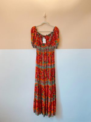 Vestido midi laranja floral Farm G