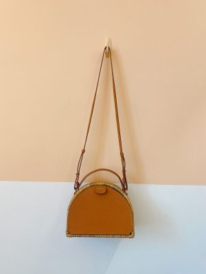 Bolsa palha couro meia lua Waiwai