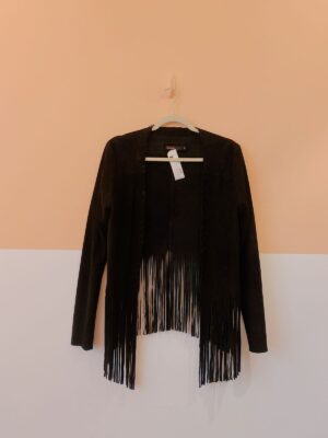Jaqueta preta couro camurça franjas Dress To M